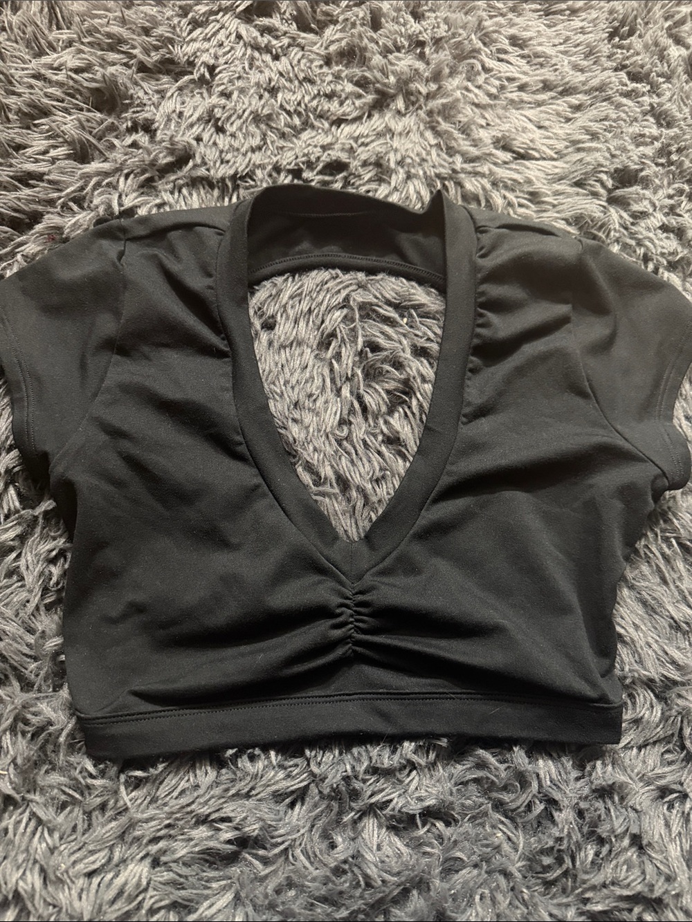 Bombshell sportswear Black Women's V-Neck Ruched Crop Top